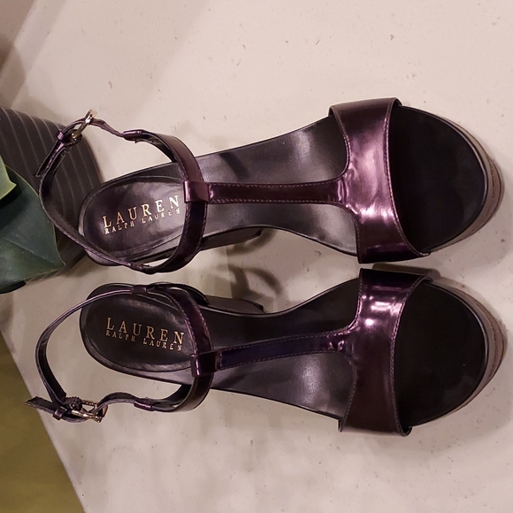 Ralph Lauren Bronze Platform Wedge Sandals. 6.5 - Picture 3 of 14